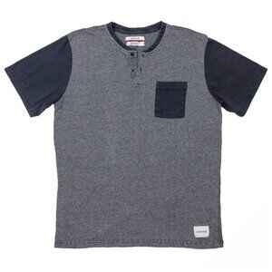 Nixon Iris Henley Shirt Navy Contrast Pocket Tee Micro Stripe Men's Large